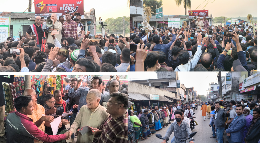 আশাশুনিতে ডাঃ শহিদুল আলমের ৩১ দফা সম্বলিত লিফলেট বিতরন ও পথসভায় জনতার ঢল